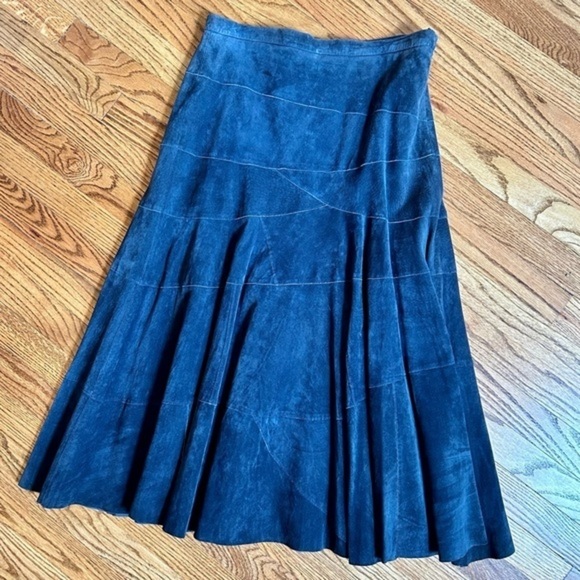 Vintage Terry Lewis Classic Luxuries Blue Leather A-line Maxi Skirt Sz 10p - Picture 4 of 15